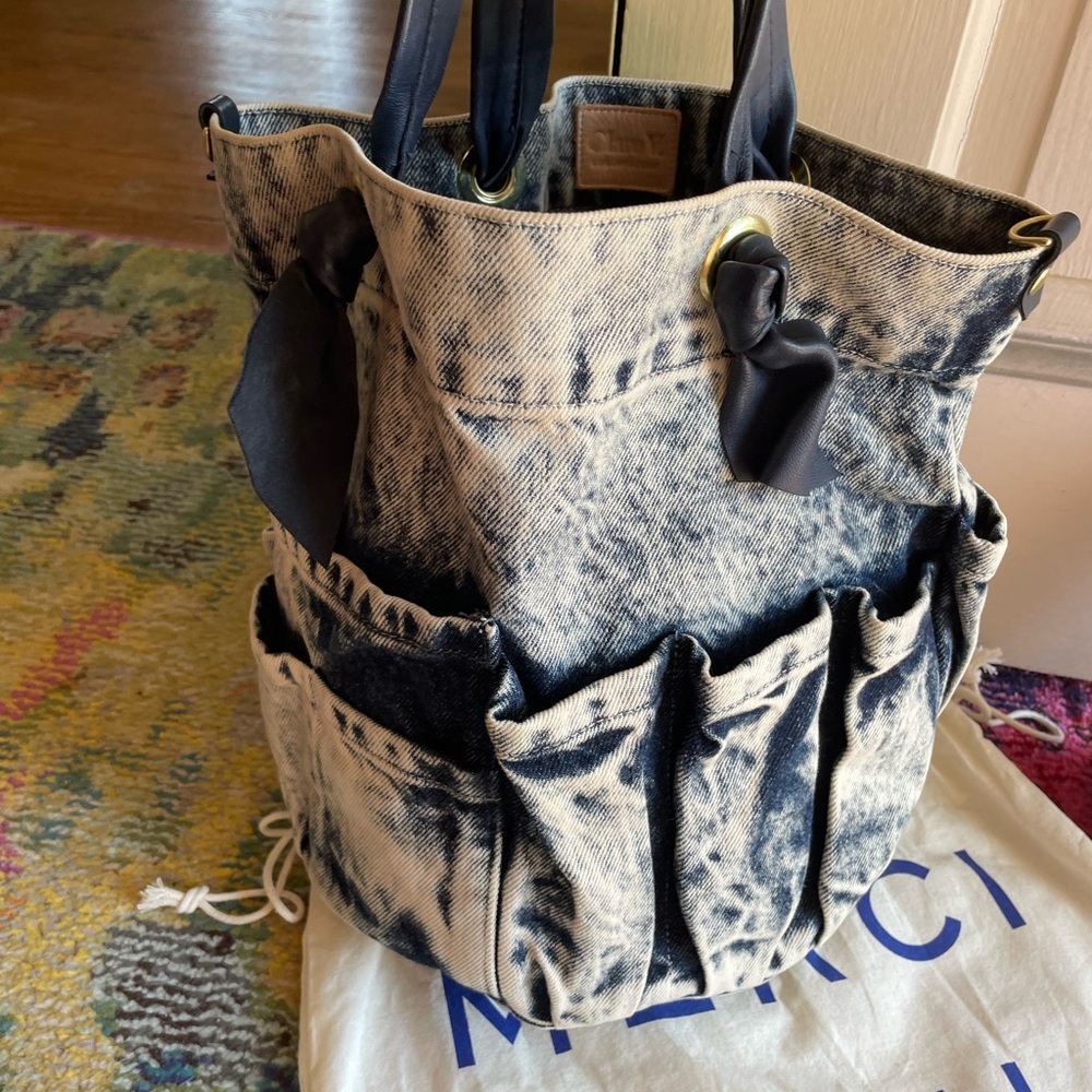 Clare V. Denim Marine Tote and Brass Removable Strap Bundle - Picture 2 of 15